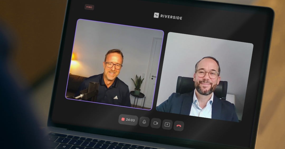 Aufnahme von Folge 76: Robert Kaiser und Stefan Nölker im geteilten Bild der Podcast-Software